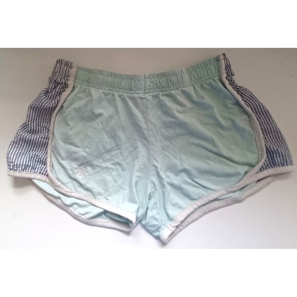 Lily Grace Women’s Small Athletic Shorts Light Aqua Blue Striped Sides Bee Logo - Picture 1 of 6